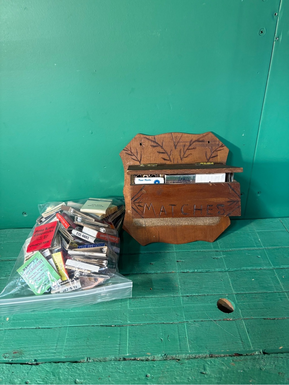Vintage Wooden Matchbook Holder + Curated Matchbook Collection